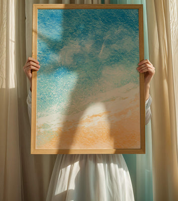 Abstract Ocean Waves with Blue and Sand Tones