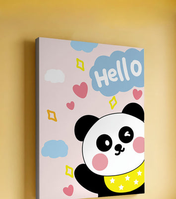 Panda illustration with playful elements and pastel colors