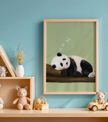 Peaceful panda resting on a log in a serene setting