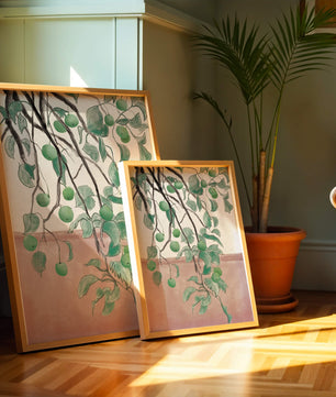 Branches With Green Apples And Leaves Over Pink Background