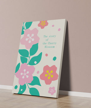 Florale Illustration mit Kirschblüten und grünen Blättern