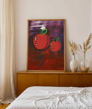 Dos manzanas abstractas con fondo colorido