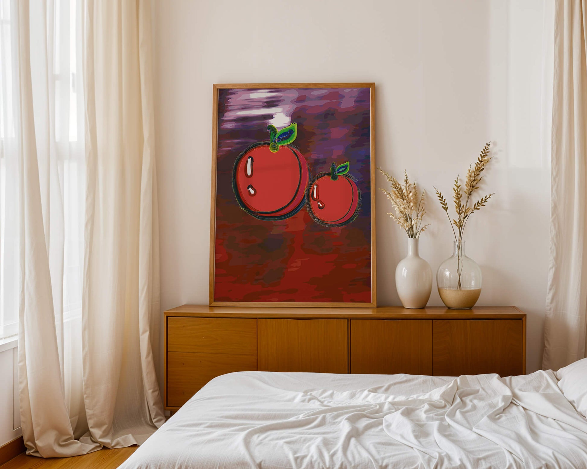 Dos manzanas abstractas con fondo colorido