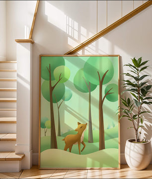 Gentle Deer and Butterfly in a Lush Forest Setting