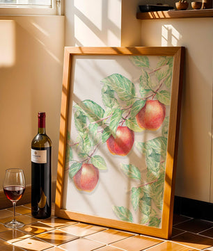 Ilustración de manzanas en la rama de un árbol con hojas verdes