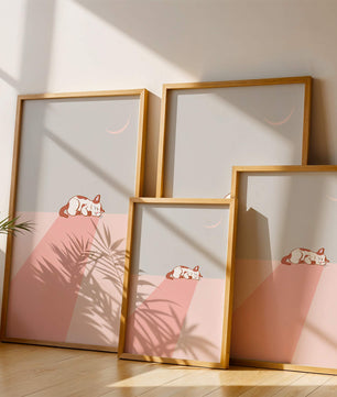 Schlafende Katze in minimalistischer Mondlichtszene