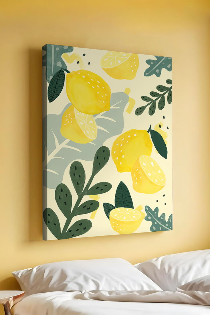 Vibrant lemon and leaf pattern design for home decor