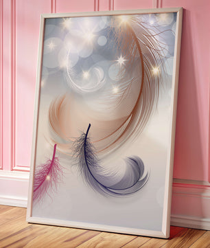 Ilustración abstracta elegante de pluma con estrellas y luz bokeh