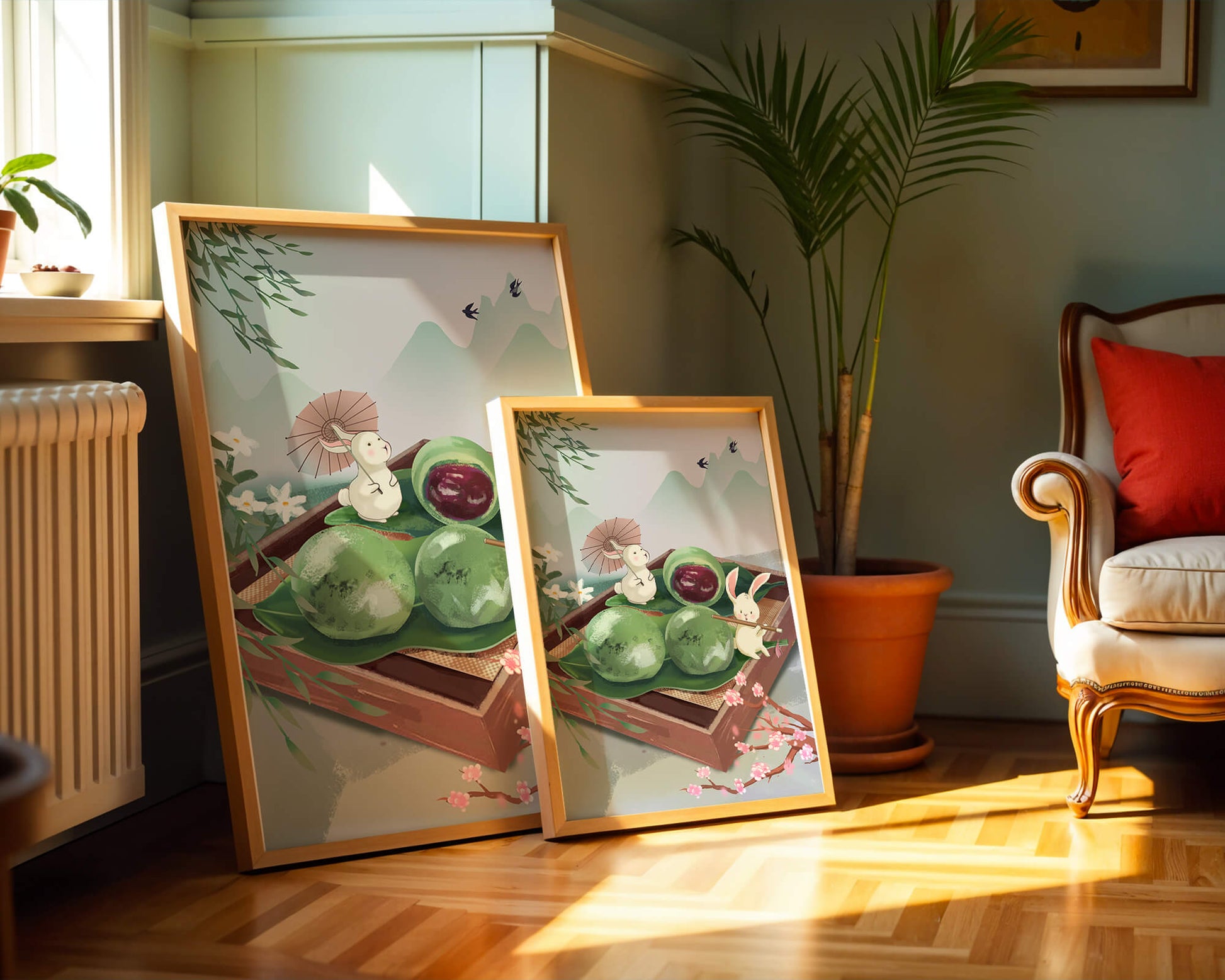Charming Hasen mit Mochi und Berglandschaft