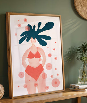 Abstract Illustration of a Woman in Swimwear with Creative Hair Design - Mi tienda