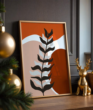 Abstract Botanical Print with Earth Tones and Modern Leaf Design