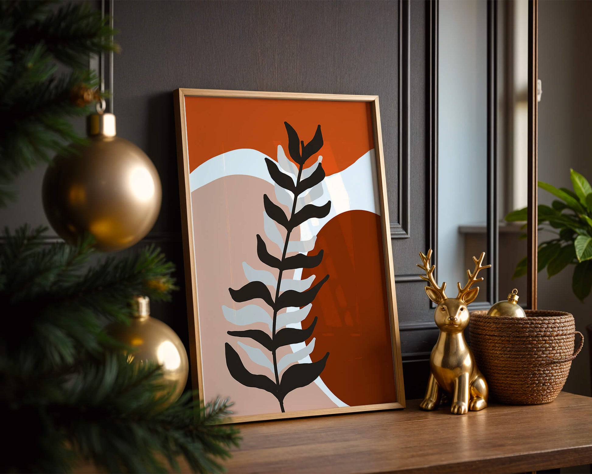 Abstract Botanical Print with Earth Tones and Modern Leaf Design