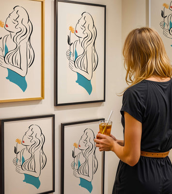 Stylized illustration of a woman with a flower and abstract elements