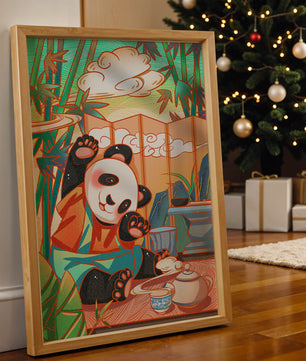 Cheerful Panda Having Tea in a Bamboo Garden - Mi tienda