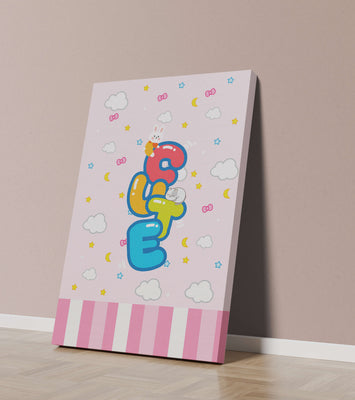 Playful pastel illustration with cute characters and clouds
