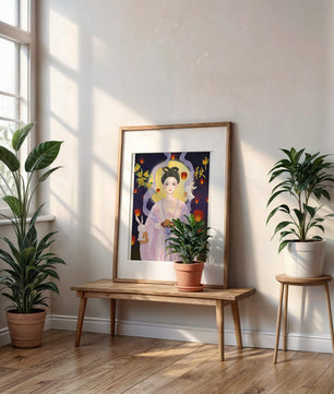 Mid-Autumn Festival Illustration with Moon Goddess and Rabbits