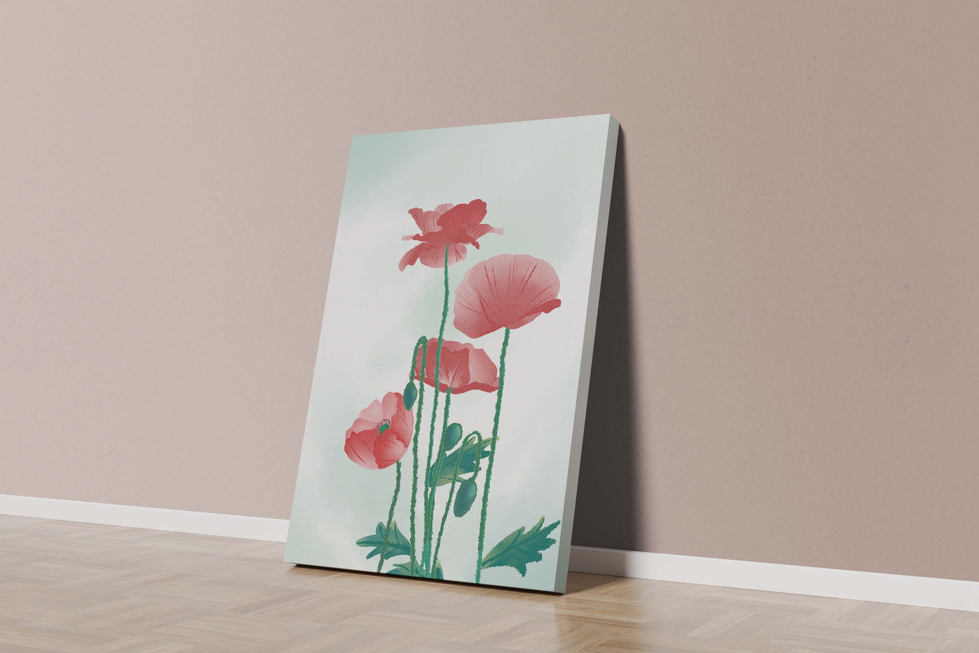 Amapolas rojas en un entorno natural minimalista