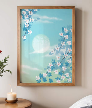 Flores primaverales serenas contra un cielo pastel con suave luz solar