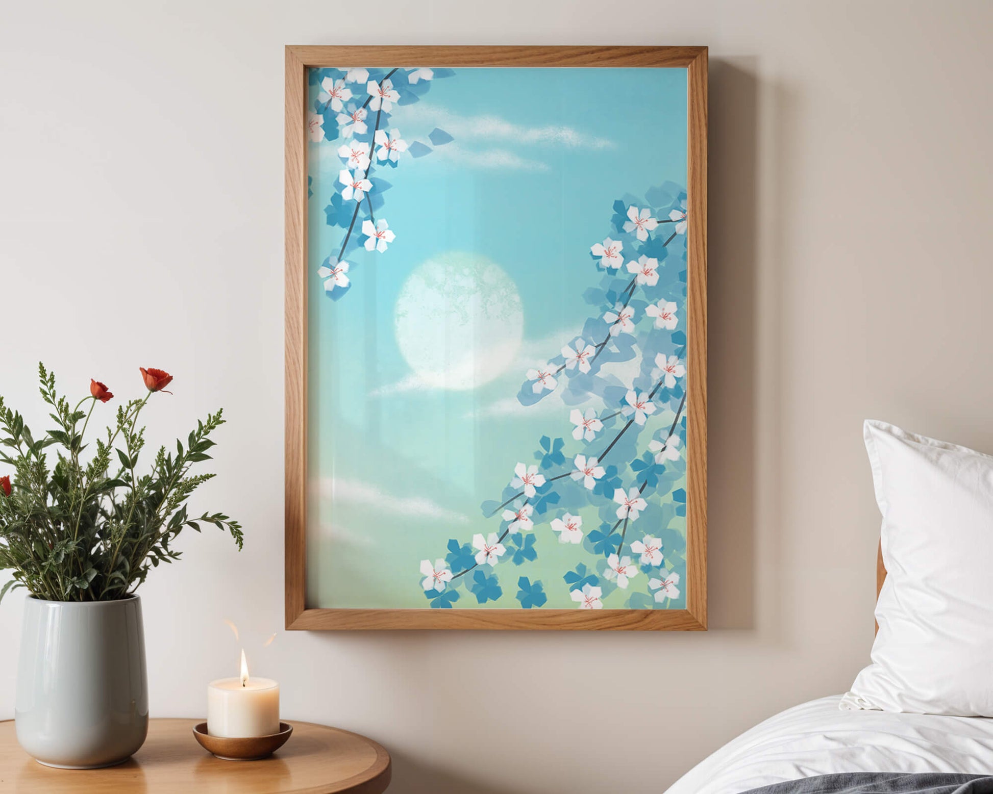 Serene spring blossoms against a pastel sky with gentle sunlight