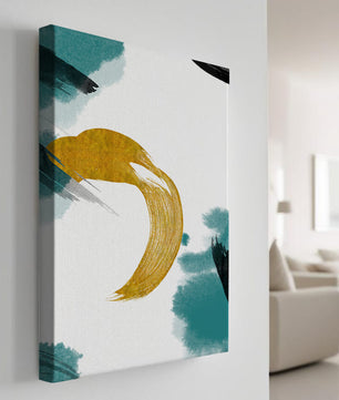 Abstract Gold and Teal Brush Strokes on White Background