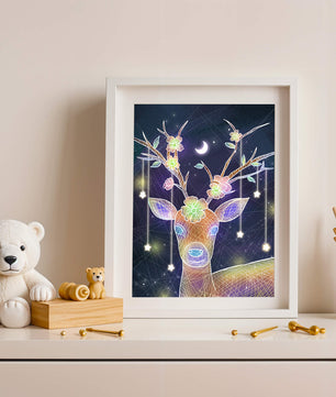 Illuminated Fantasy Deer with Floral Antlers and Hanging Stars - Mi tienda