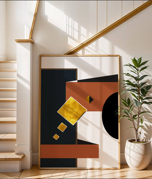 Abstract geometric art with gold accents and bold colors - Mi tienda