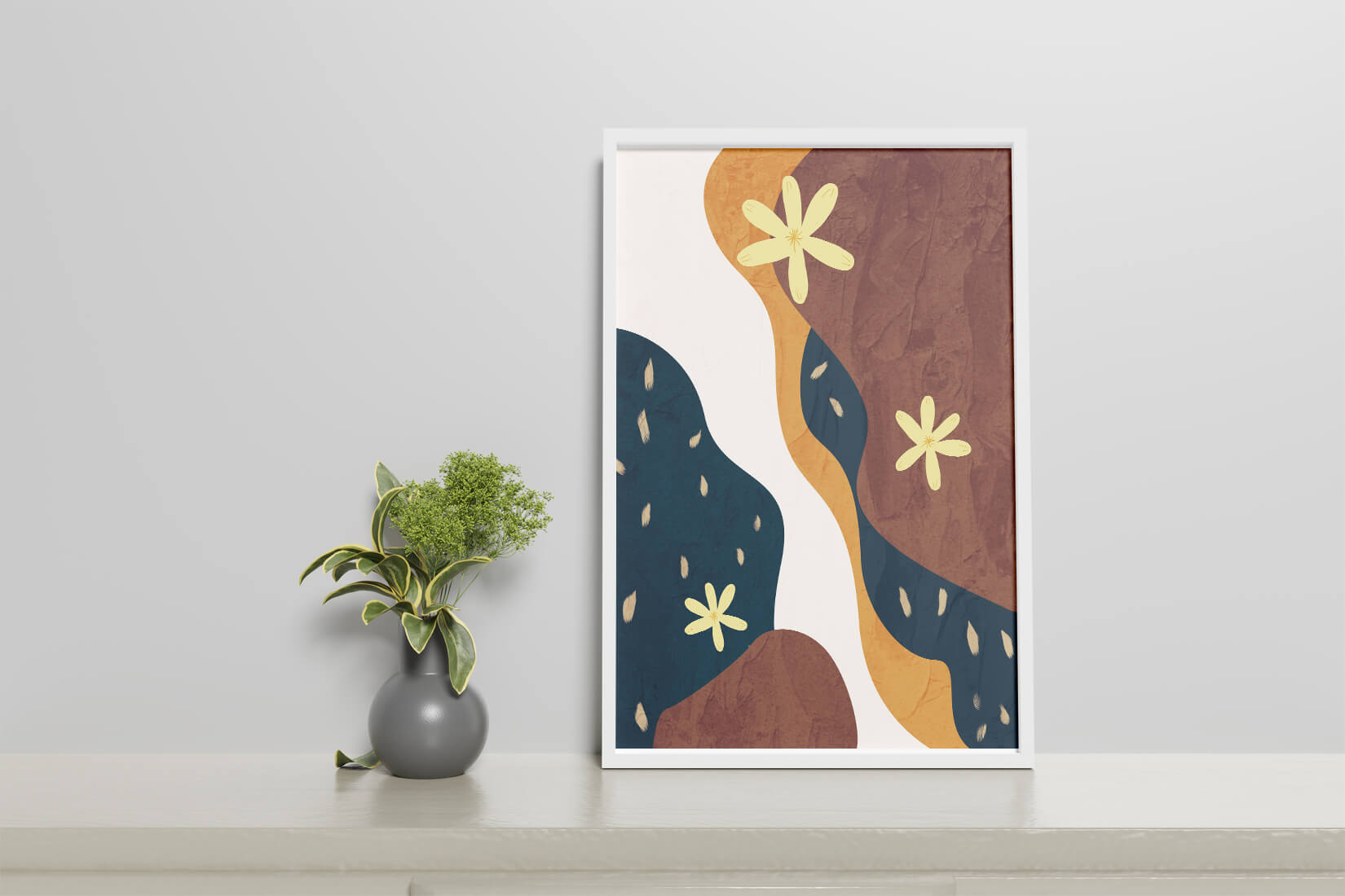 Abstract Floral Composition with Bold Colors and Textures