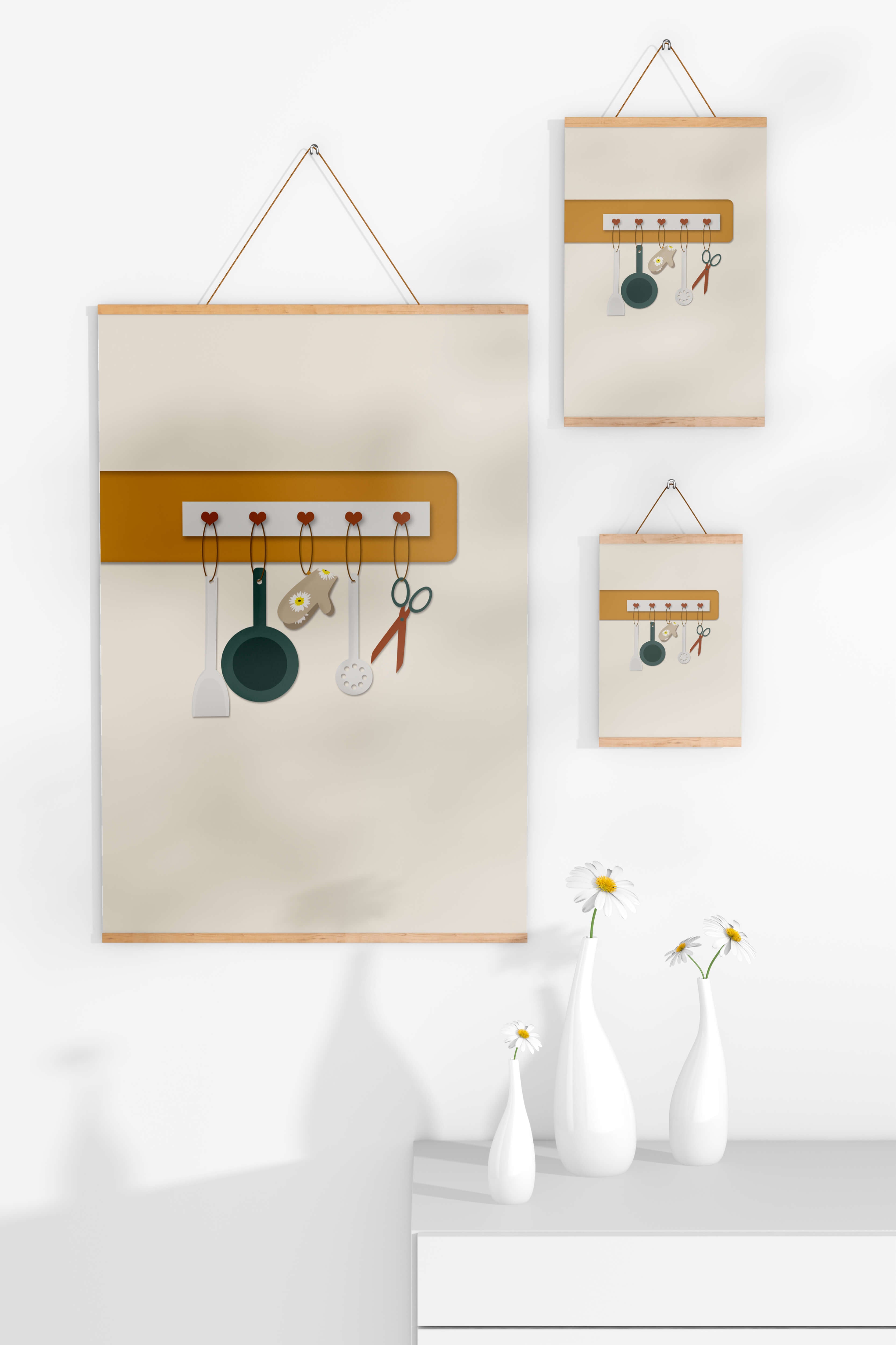 Kitchen Utensils Hanging on a Wall with Heart Hooks - Mi tienda