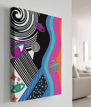 Colorful abstract art with geometric patterns and vibrant shapes