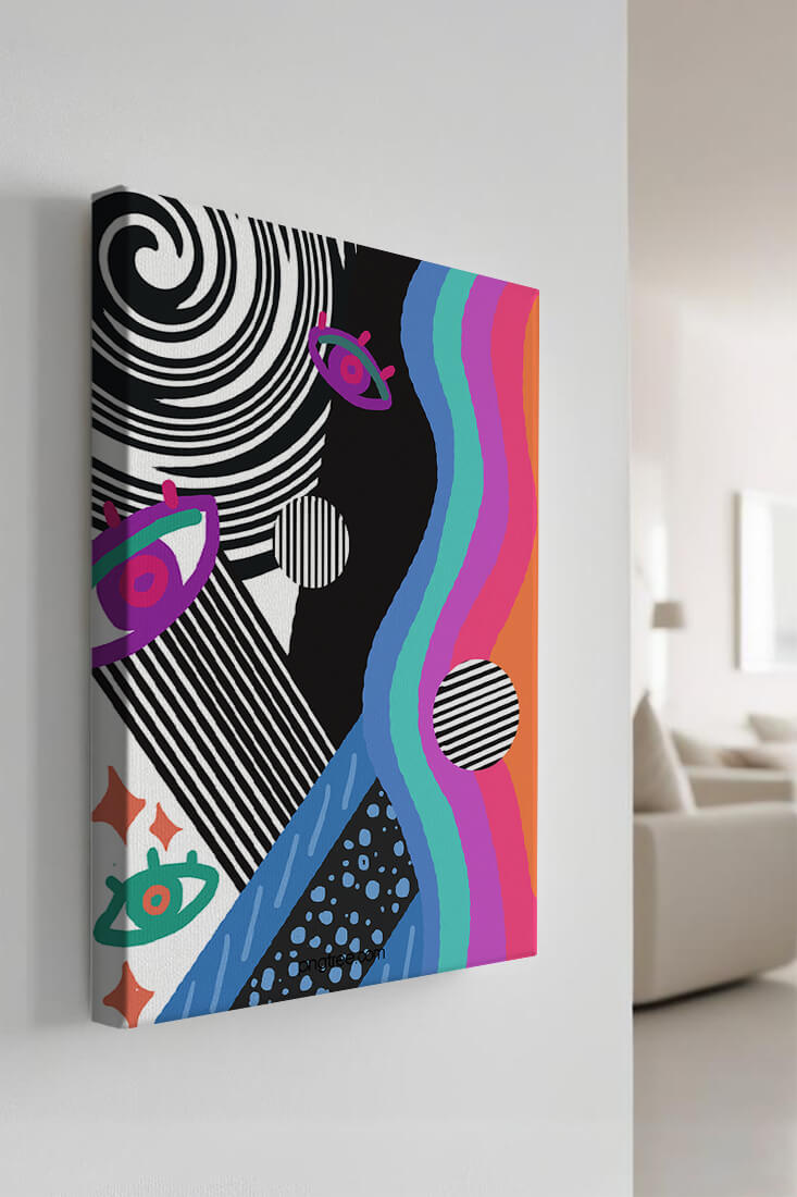 Colorful abstract art with geometric patterns and vibrant shapes