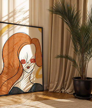 Illustration Of A Woman With Red Hair And Minimalist Features - Mi tienda