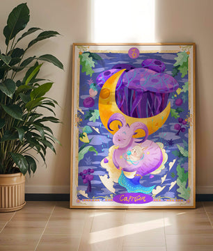 Colorful Capricorn zodiac illustration with fantasy elements