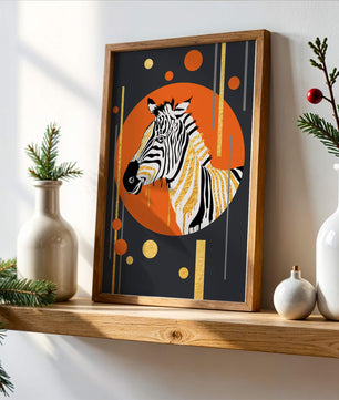 Arte moderno de cebra con acentos dorados sobre fondo abstracto