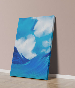 Olas oceánicas hermosas bajo un cielo nublado en una obra de arte