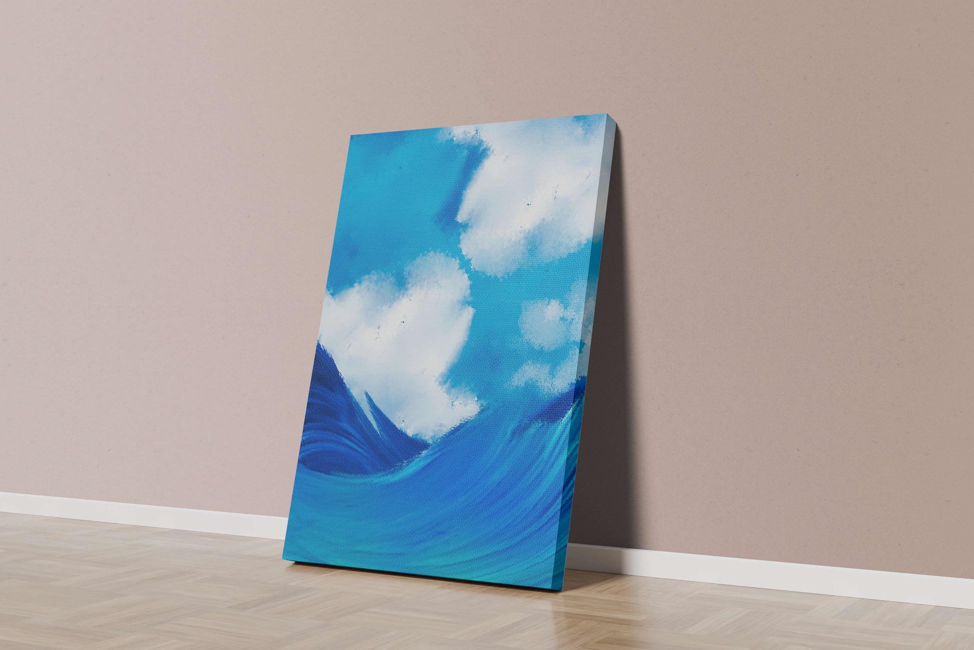 Beautiful ocean waves under a cloudy sky artwork