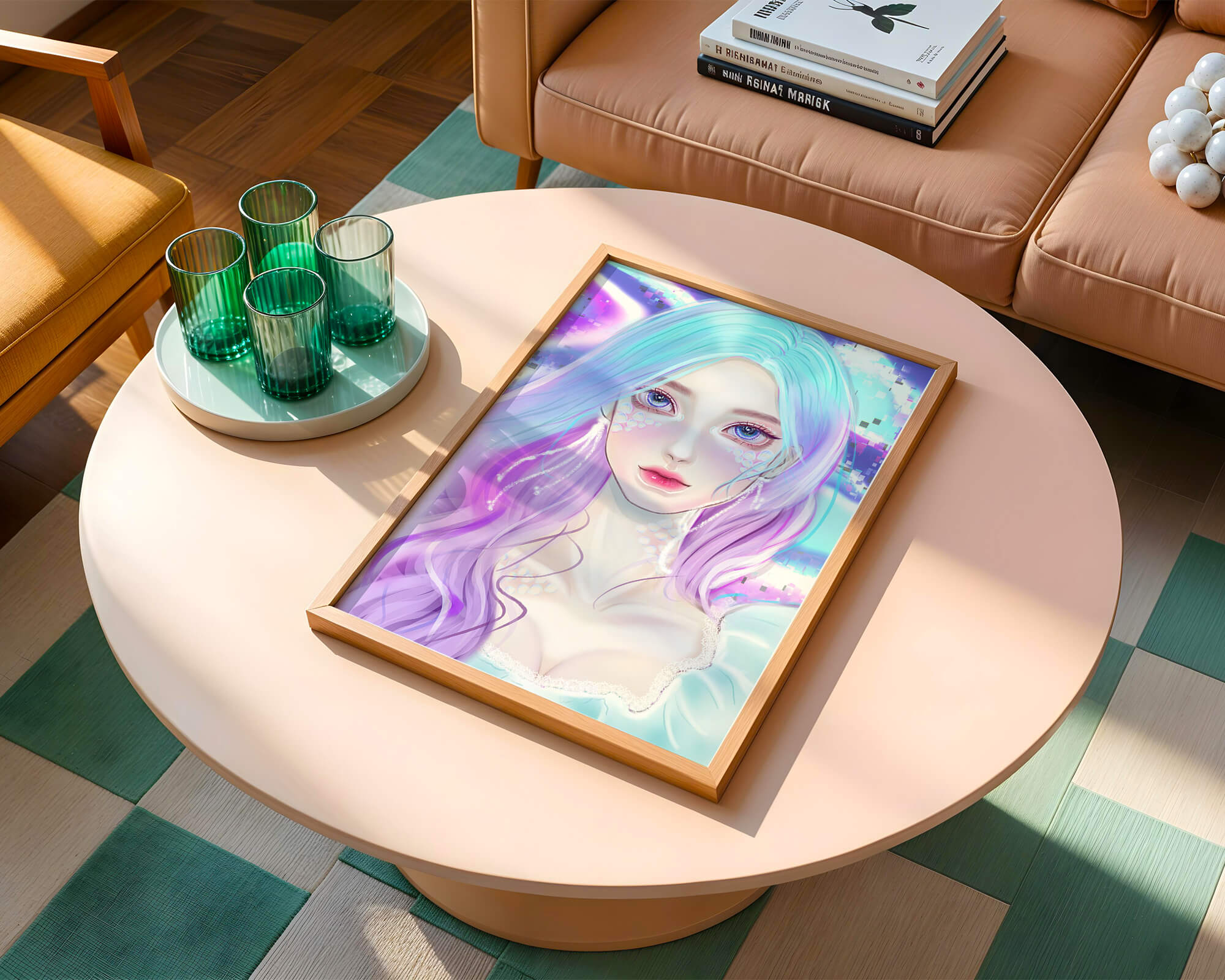 Fantasy portrait of a woman with pastel hair and vibrant features