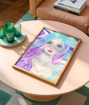 Fantasy portrait of a woman with pastel hair and vibrant features