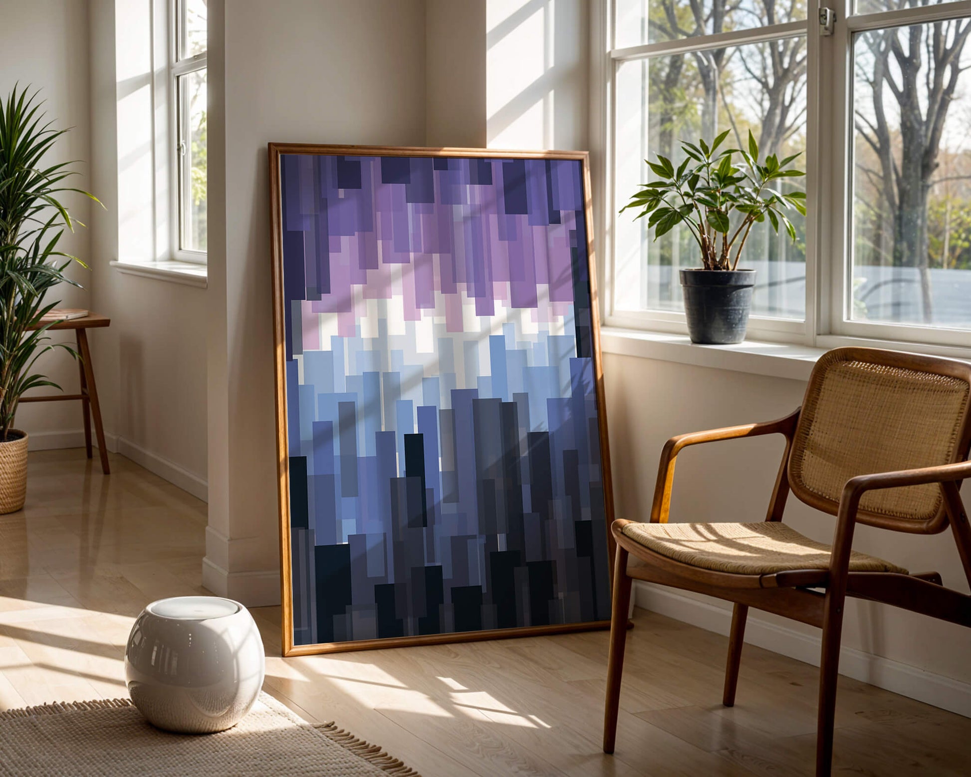 Abstrakter pixeliger Farbverlauf mit Blau- und Lilatönen