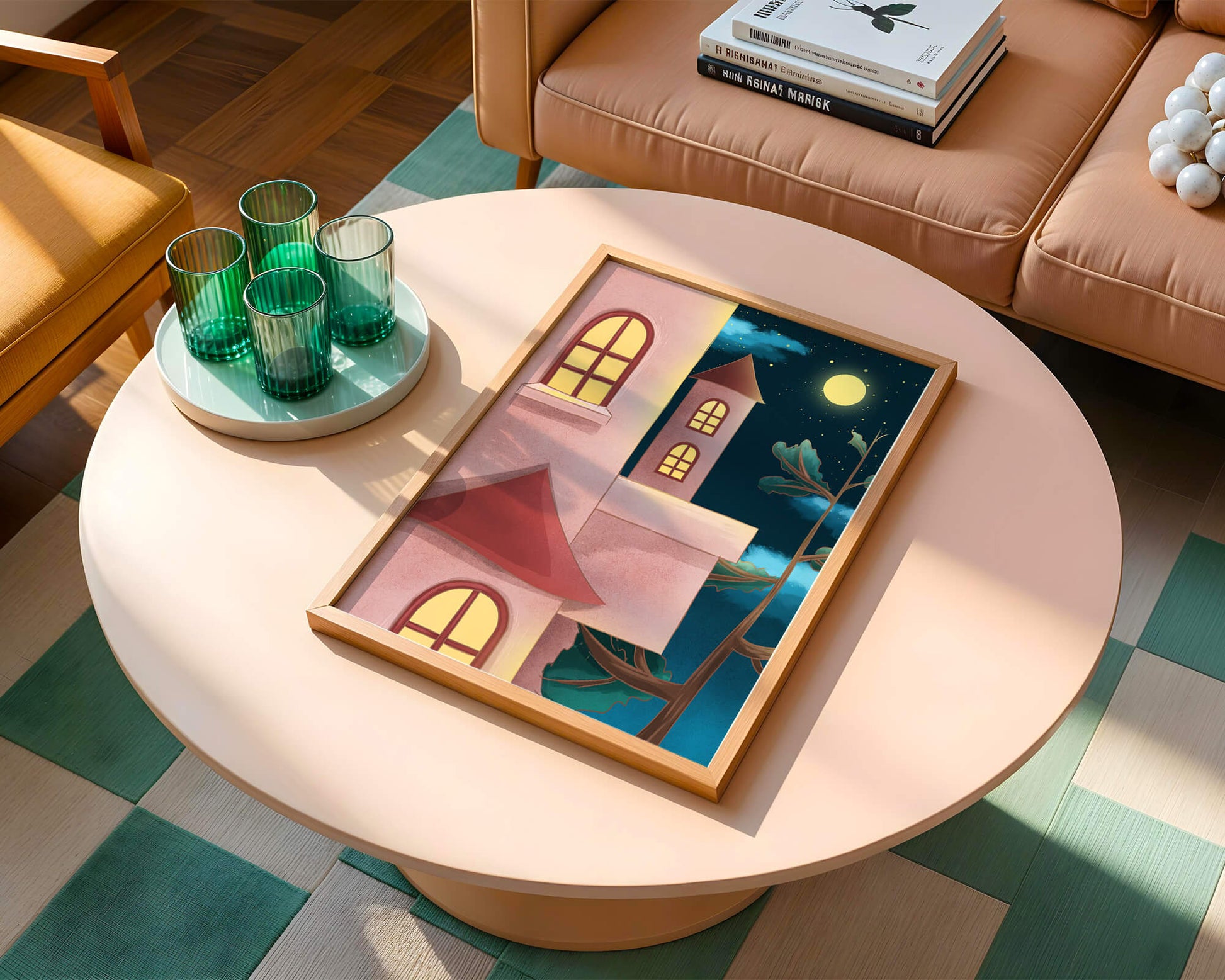 Castle with Arched Windows under Moonlit Sky