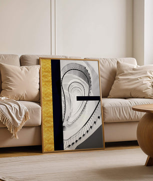 Abstract spiral staircase with a gold accent design