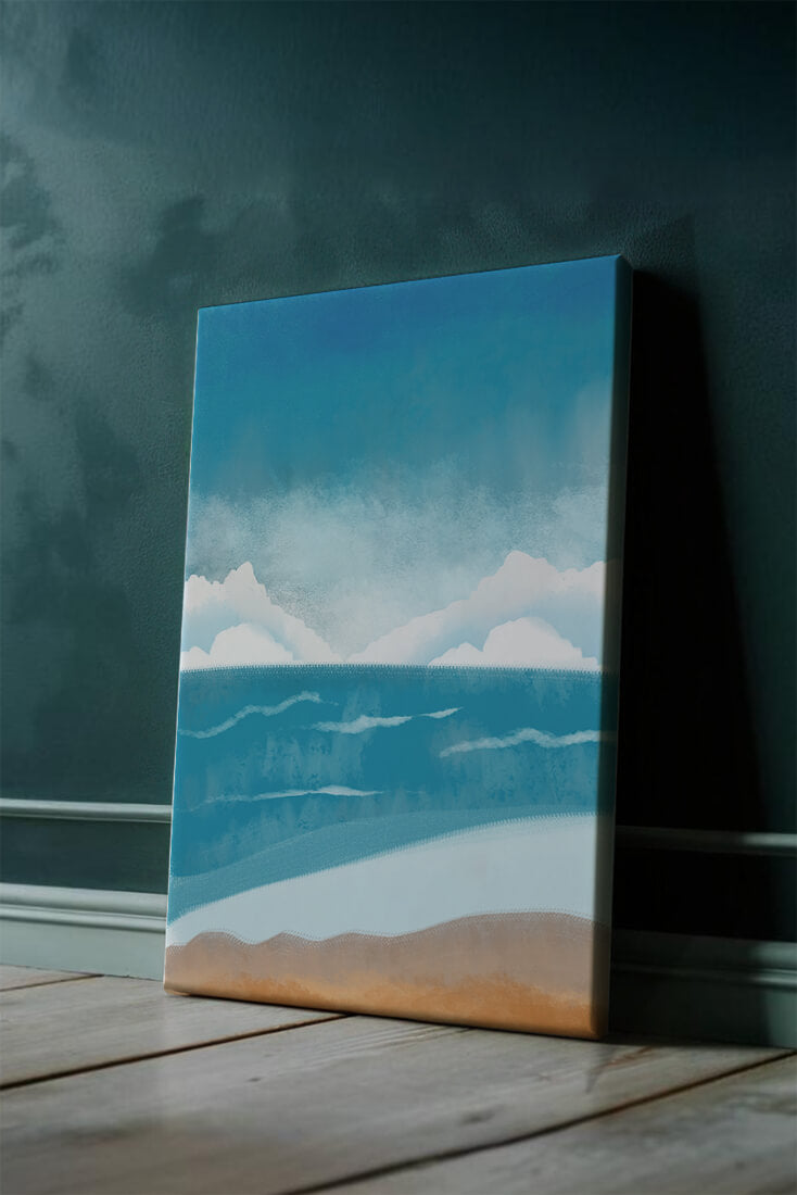 Calming Ocean Shoreline with Blue Sky and Gentle Waves