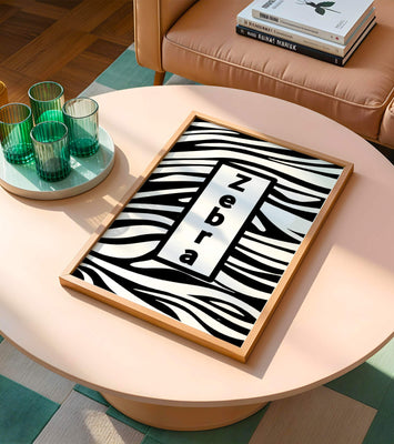 Elegant zebra print design with bold text accent