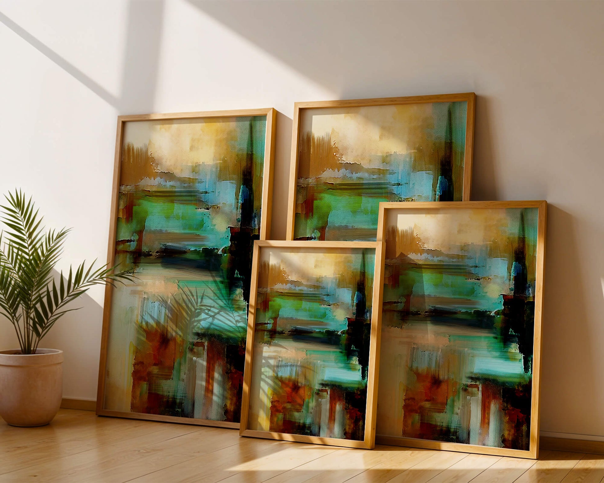 Abstract Expressionist Colorful Landscape with Earthy and Aqua Tones