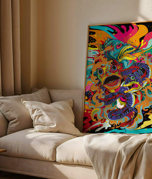 Arte abstracto de peces coloridos con elementos vibrantes