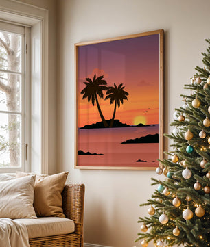 Sunset Over Tropical Island with Palm Trees and Birds - Mi tienda