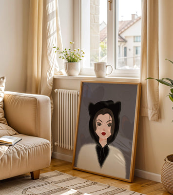 Illustration of a woman in a cat hoodie on a soft gray background