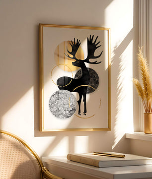 Zeitgenössische Elch-Silhouette-Kunst mit goldenen Akzenten und Marmorstruktur