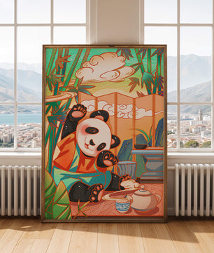 Cheerful Panda Having Tea in a Bamboo Garden - Mi tienda