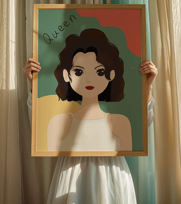 Stylized illustration of a confident woman with abstract background