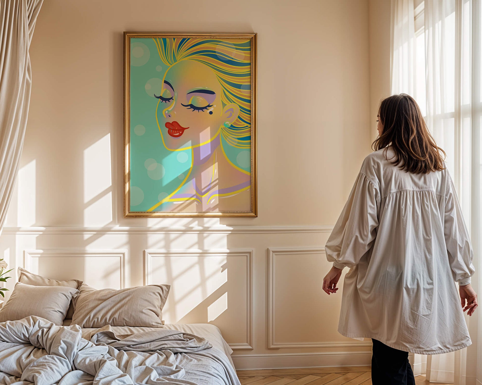 Colorful abstract portrait of a woman with closed eyes
